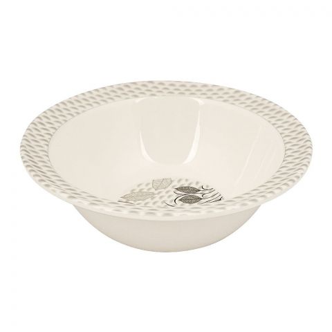 Sky Melamine Leaf-Print Bowl, Grey, 8 Inches, Elegant Tableware, Durable Dish