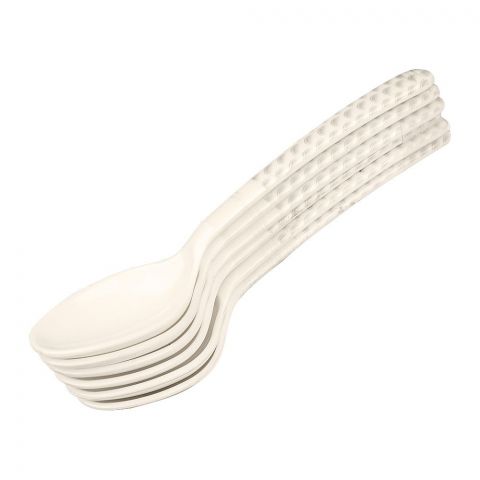 Sky Melamine Dinner Spoons, Grey, Leaf Print, Stylish Cutlery Set, Durable Design, 6-Pack