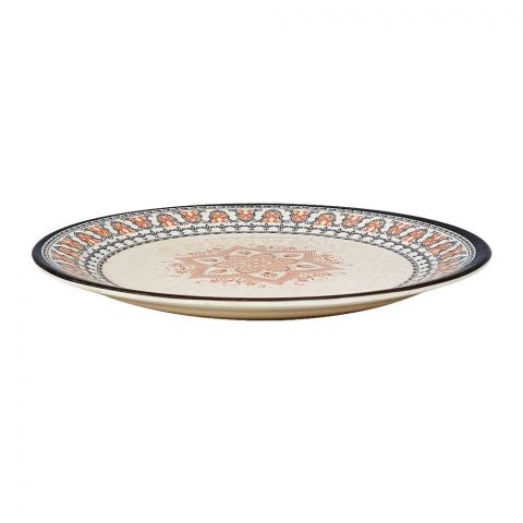 Sky Melamine Leaf-Print Flat Plate, Grey, QTR, Elegant Tableware, Durable Design