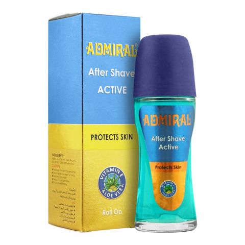 Admiral After Shave Active Roll On, Protects Skin, With Vitamin E & Aloe Vera, 50ml