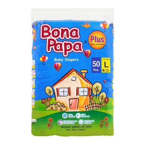 Bona Papa Plus Baby Diapers, Maxi Large, No. 4, 9-13kg, 50-Pack