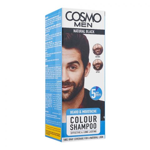 Cosmo Men Beard & Moustache Color Shampoo, Effective & Long Lasting, Natural Black