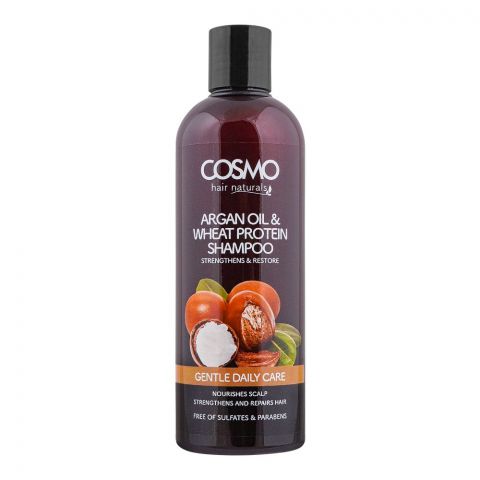 Cosmo Hair Naturals Gentle Daily Care Argan Oil & Wheat Protein Shampoo, Straightens & Restore, Nourishes Scalp, 480ml