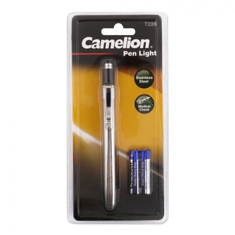 Camelion Doctor Pen Light +AAA-2, Stainless Steel, T220-2R03P-DB