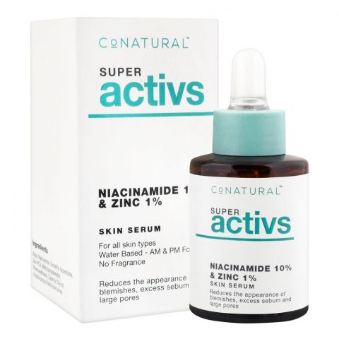 CoNatural Super Activs Niacinamide 10% & Zinc 1% Skin Serum, For All Skin Types, 30ml