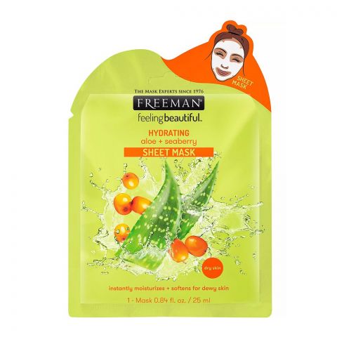 Freeman Hydrating Aloe Vera + Sea Berry Sheet Mask, Instantly Moisturizes + Softens For Dewy Skin, 25ml