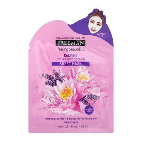 Freeman Calming Lotus + Lavender Oil Sheet Mask, Instantly Soothes + Balances For Renewed Skin, 25ml