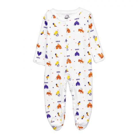 The Nest Circus Full Length Sleeping Suit without Pocket, White