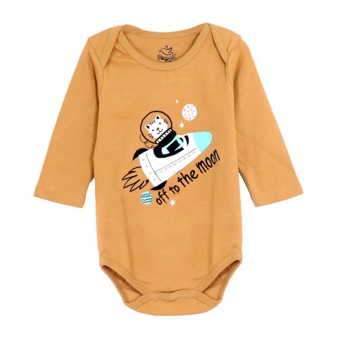 The Nest OFF To The Moon Long Sleeve Bodysuit, Cashew 