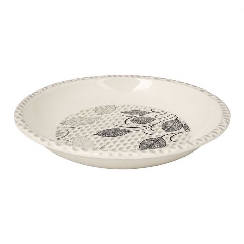 Sky Melamine Leaf-Print Nihari Plate, Grey, 8 Inches, Elegant Tableware, Durable Design