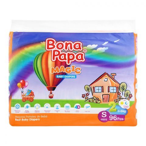 Bona Papa Magic Baby Diapers, S Mini, No. 2,  3-6kg, 96-Pack
