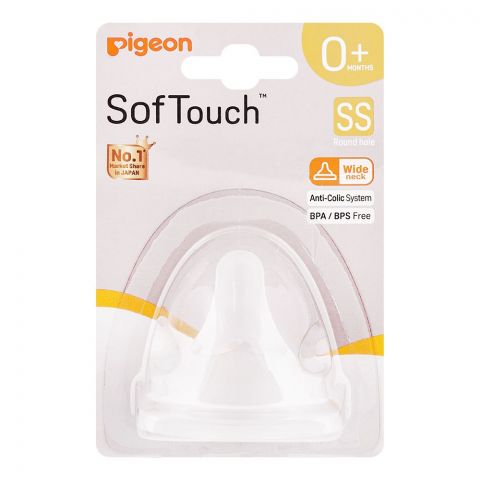 Pigeon SofTouch Round Hole Wide Neck, 0 Months+, SS Nipple, 2-Pack, B-79461