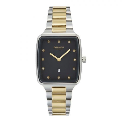 Obaku Women's Black Square Dial With Two Tone Bracelet Analog Watch, V271LDCBSF