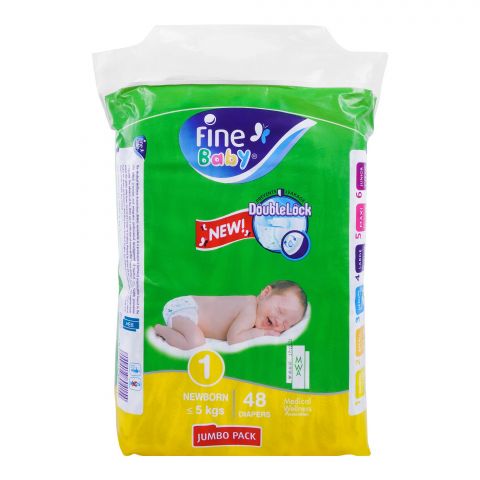 Fine Baby Diapers, 1, New Born, 5kg, 48-Pack
