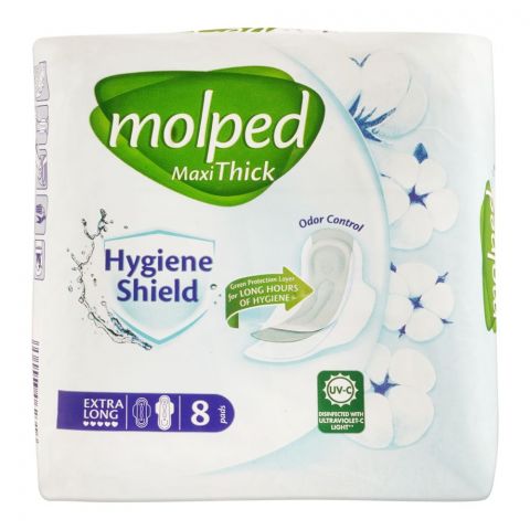 Molped Maxi Thick Hygiene Shield Pads, Extra Long, 8-Pack