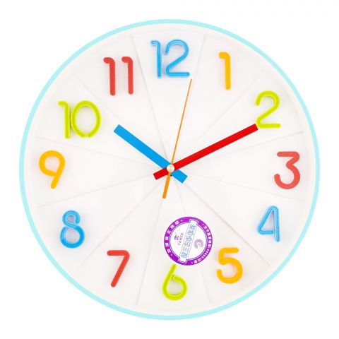 Champion Wall Clock, Turqouise Round Case & White Background With Colorful Digits, CCB-768