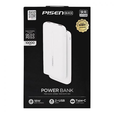 Pisen Power Bank, 10000mAh, 18W, QC3.0 PD3.0, TS-D267