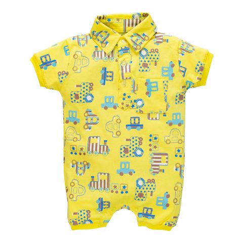The Nest Jersey Polo Romper (Yellow Car), Yellow