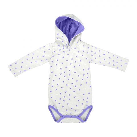 The Nest Jersey Long Sleeve BodySuit With Hood Heart Print, UniCorn Purple 