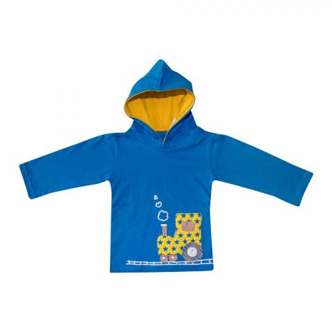 The Nest Jersey Long Sleeve T-Shirt With Hood Tractor Puff For Boys, Blue