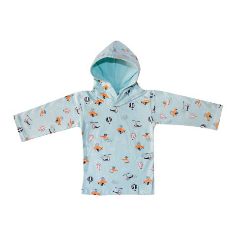 The Nest  Jersey Long Sleeve T-Shirt With Hood Ballon & Helicopter, For Boys, Light Blue
