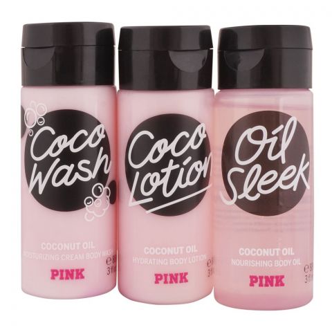 Victoria Secret Pink Coconut Oil Set Lotion + Body Wash + Oil Sleek, 3x88ml