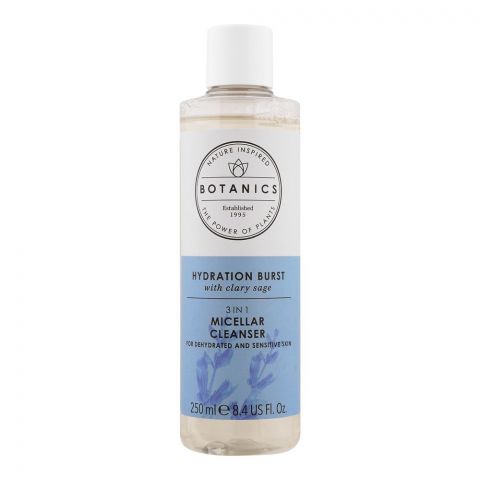 Boots Botanics Hydrating Burst With Clary Sage 3-In-1 Micellar Cleanser, For Dehydrated & Sensitive Skin, 250ml