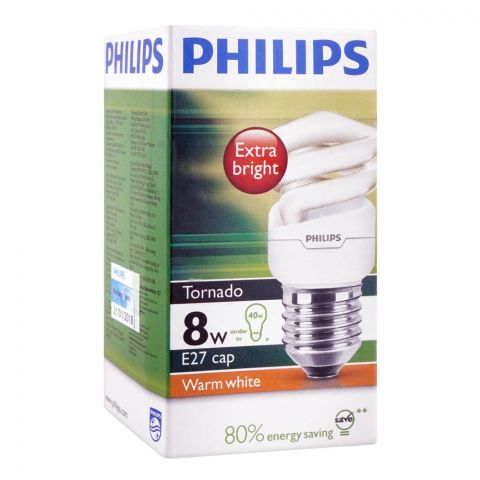 Philips Tornado Energy Saver, 8W, Warm White, E27