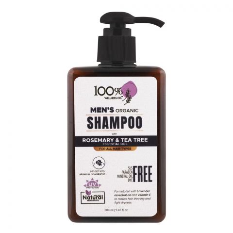 100% Wellness Co Men-Pack Rosemary & Tea Tree Organic Shampoo, For All Hair Types, 280ml
