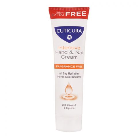 Cuticura Intensive Hand & Nail Cream, Fragrance-Free, With Vitamin E & Glycerin, 100ml