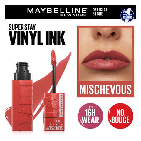 Maybelline New York Super Stay Vinyl Ink Longwear No-Budge Liquid Lipcolor, Highly Pigmented Color and Instant Shine, 60, Michevous