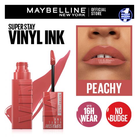 Maybelline New York Super Stay Vinyl Ink Longwear No-Budge Liquid Lipcolor, Highly Pigmented Color and Instant Shine, 15, Peachy
