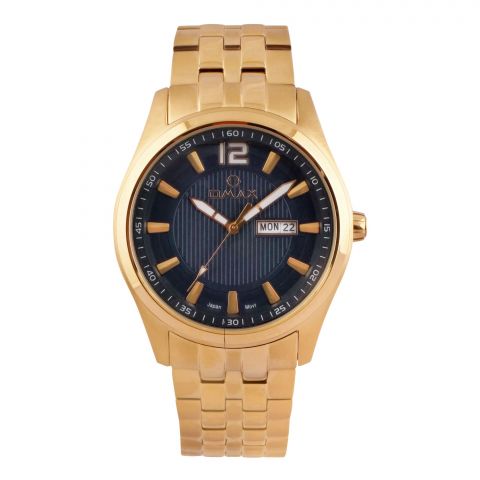 Omax Men's Round Black Dial With Golden Bracelet Analog Watch, 80SMG41I
