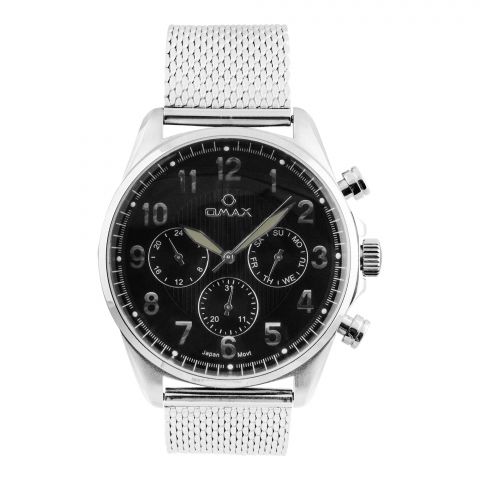 Omax Men's Black Round Dial With Chrome Bracelet Chronograph Watch, VC05P26I