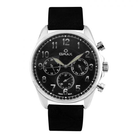 Omax Men's Black Round Dial With Black Strap Chronograph Watch, VC04P42I