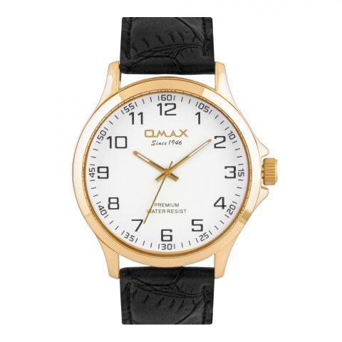 Omax Men's Premium Yellow Gold Round Dial With Texture Black Strap Analog Watch, HC10