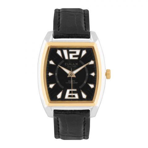 Omax Men's Chrome Square Dial With Black Texture Strap Analog Watch, KC3373NB22