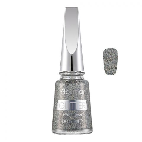 Flormar Glitter Nail Enamel, Holographic Silver, 11ml, GL38