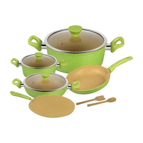 Royalford Forged Aluminum Cookware Set, Green, 10-Pack, RF9838