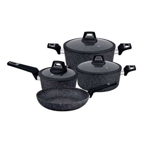 Royalford Chef Art Aluminum Cookware Set, Black, 7-Pack, RF9557