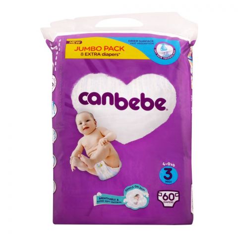 Canbebe Baby Diapers Jumbo Midi, No. 03, 14-9 KG, 60-Pack