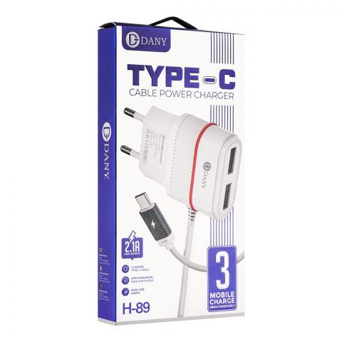 Audionic 2.1A Max Output 3 Mobile Type-C Cable Power Charger, H-89