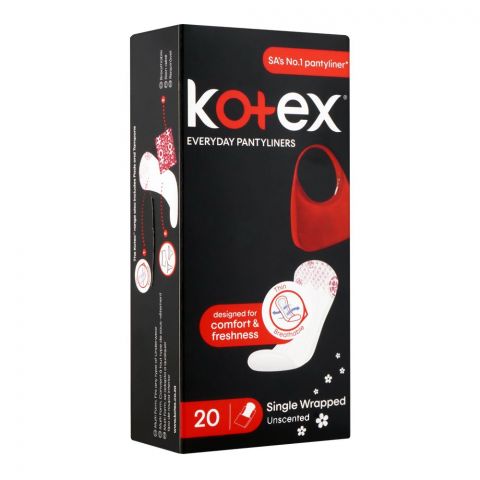Kotex Single Wrapped Unscented Everyday Panty Liners, 20-Pack