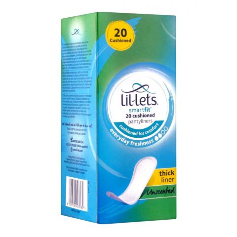 Lil-Lets Smart Fit Thick Liner Unscented Cushioned Panty Liners, 20-Pack