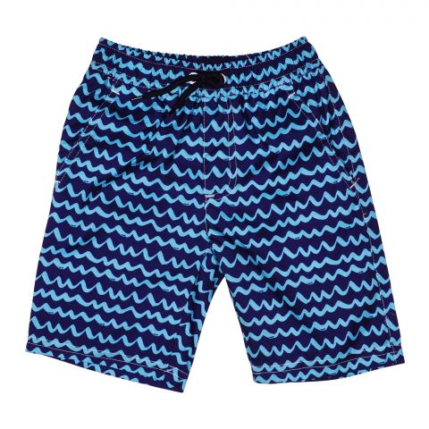 Children's Clothing Boys Shorts, Dark Blue With Wavy Design, V-B469
