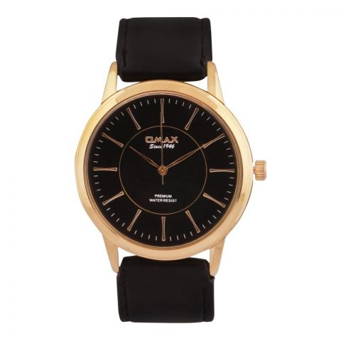 Omax Women's Rust Gold Round Dial With Plain Black Strap Analog Watch, SX03