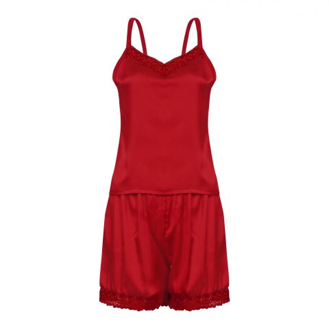 Basix Women's Camisole Set With Net Laces, Maroon Classic, CS-105