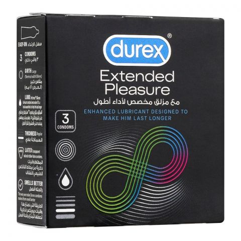 Durex Extended Pleasure Longer Lasting Condoms, 3-Pack