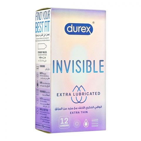 Durex Invisible Extra Lubricated Condoms, 12-Pack