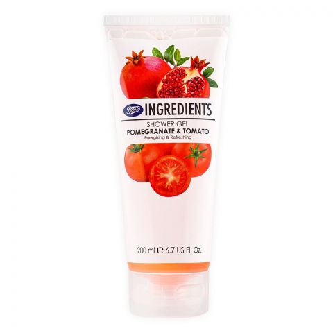 Boots Ingredients Pomegranate & Tomato Shower Gel, Energizing & Refreshing, 200ml